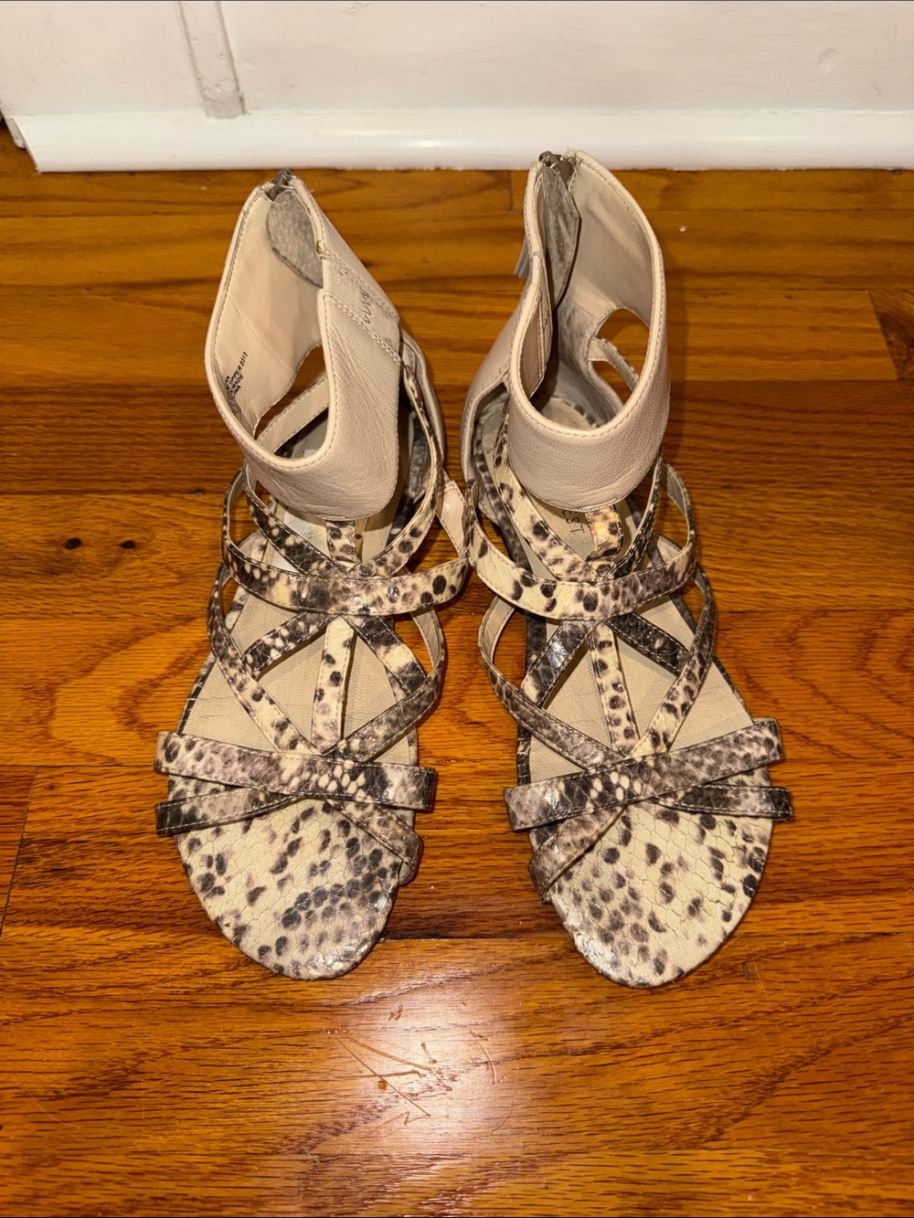 Nine West Cream and Brown Strappy Animal Print Gladiator Sandals